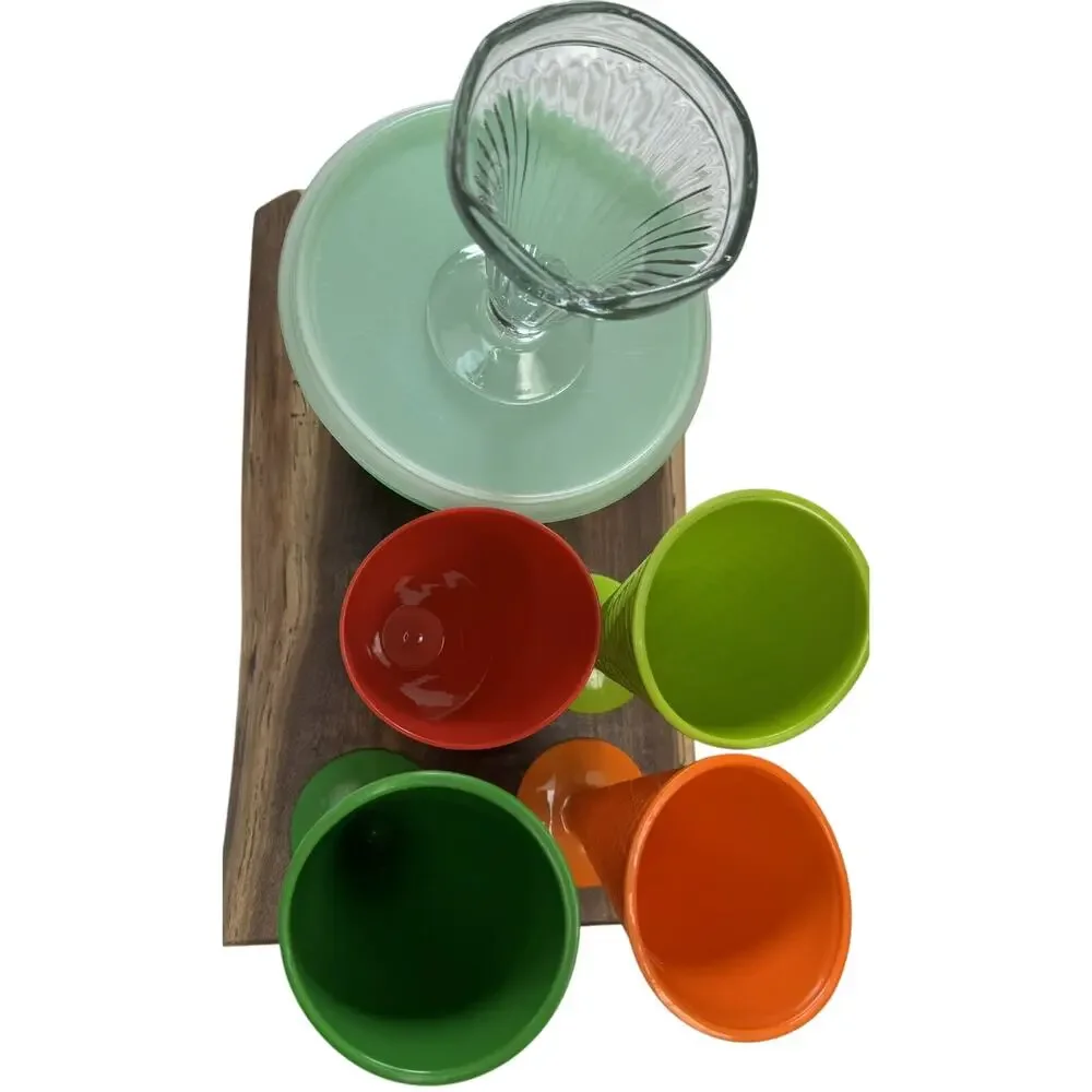 Vintage 1970s Tupperware Salad Keeper Jadeite Green Lid & (5) Ice Cream Cups